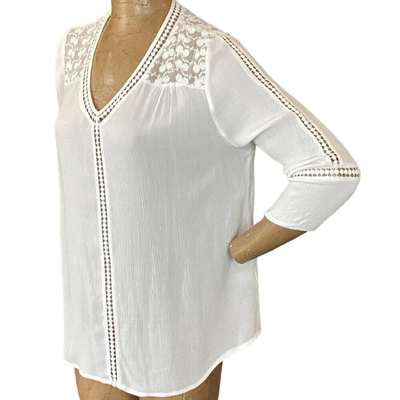 John Paul Richard Raelinn Crochet Detail White BOHO Top Sz L #303C - Picture 4 of 8